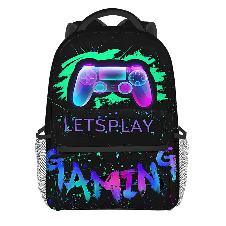 Burning Flame Game Controller Backpacks for Boy and Girls Best Gifts 2D Flat Cartoon School Backpack for Children