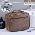 Zipper PU Leather Men Business Portable Storage Bag Toiletries Organizer Women Travel Cosmetic Bag Hanging Waterproof Wash Pouch