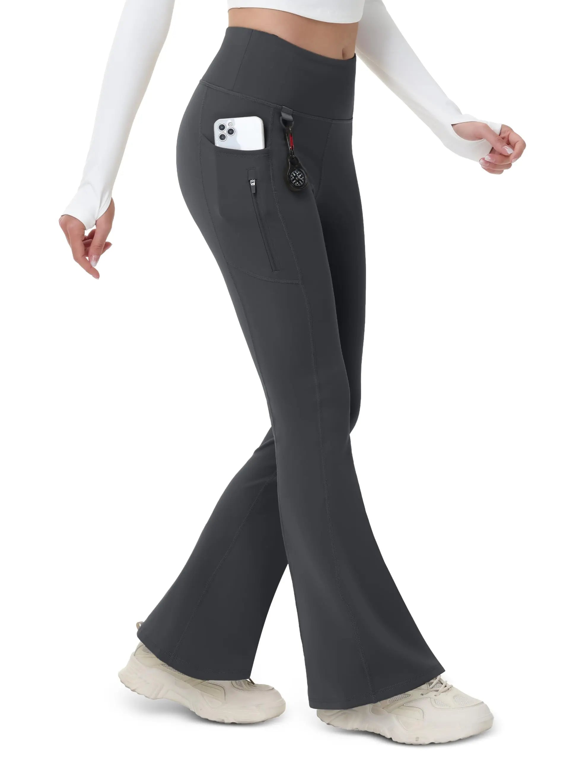 TACVASEN Fleece Lined Flare Pants Women's Waterproof Insulated Winter Pants High Waisted Bootcut Hiking Yoga Leggings Pockets