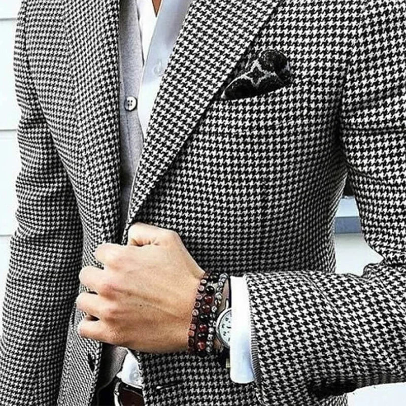 Slim Fit Men's Blazer Houndstooth Casual Italian Style Man Suit Jacket Notched Lapel 1 Pc Check Wedding Coat for Prom Party 2024