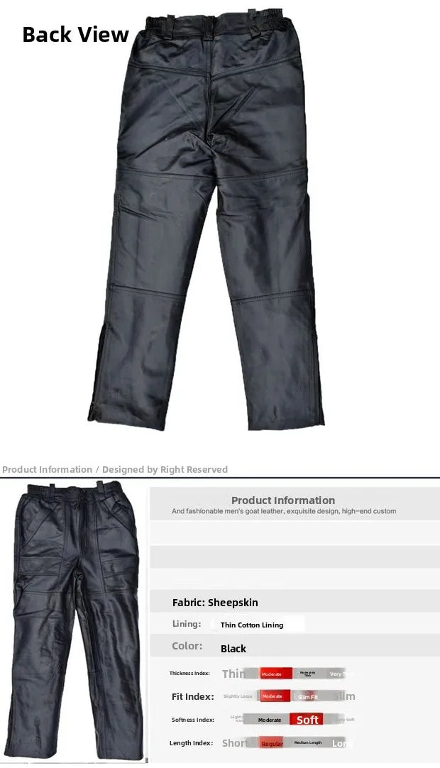 Leather Motorcycle Pants Men's Sheepskin Top Layer Loose Casual Trousers Autumn Winter High Waist Deep Crotch Business Scenarios