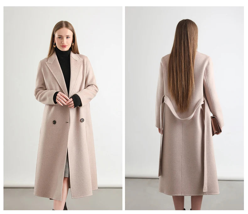 2025 Women's 100% Cashmere Thick Double sided Long Jacket Classic Multi functional Fashion Suitable for Business