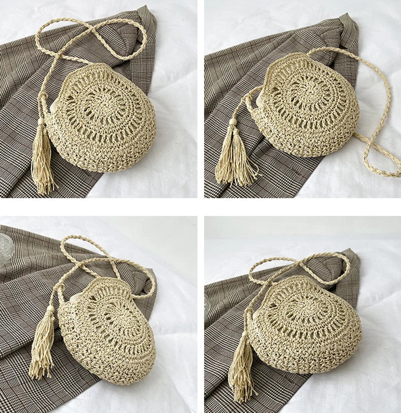 Fashion Hollow Out Shoulder Bags Casual Straw Crossbody Small Round Bag Purse Tassel Messenger Handbags bolsa feminina