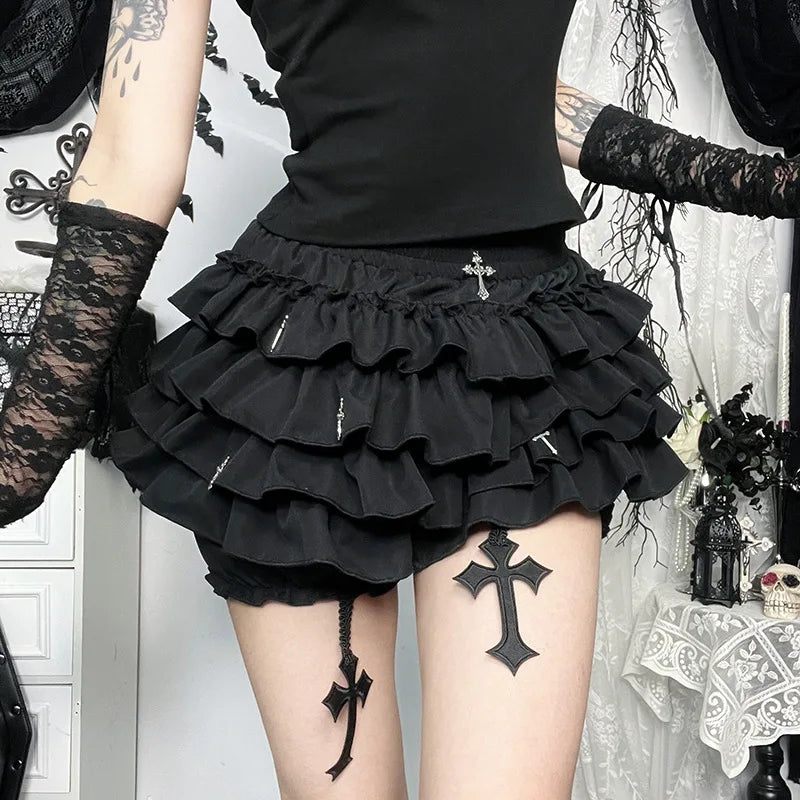 AltGoth Mall Goth Cake Shorts Women Hotsweet Y2k E-girl Harajuku Cross Pendant Culottes Aesthetic Fairycore Cute Kawaii Shorts