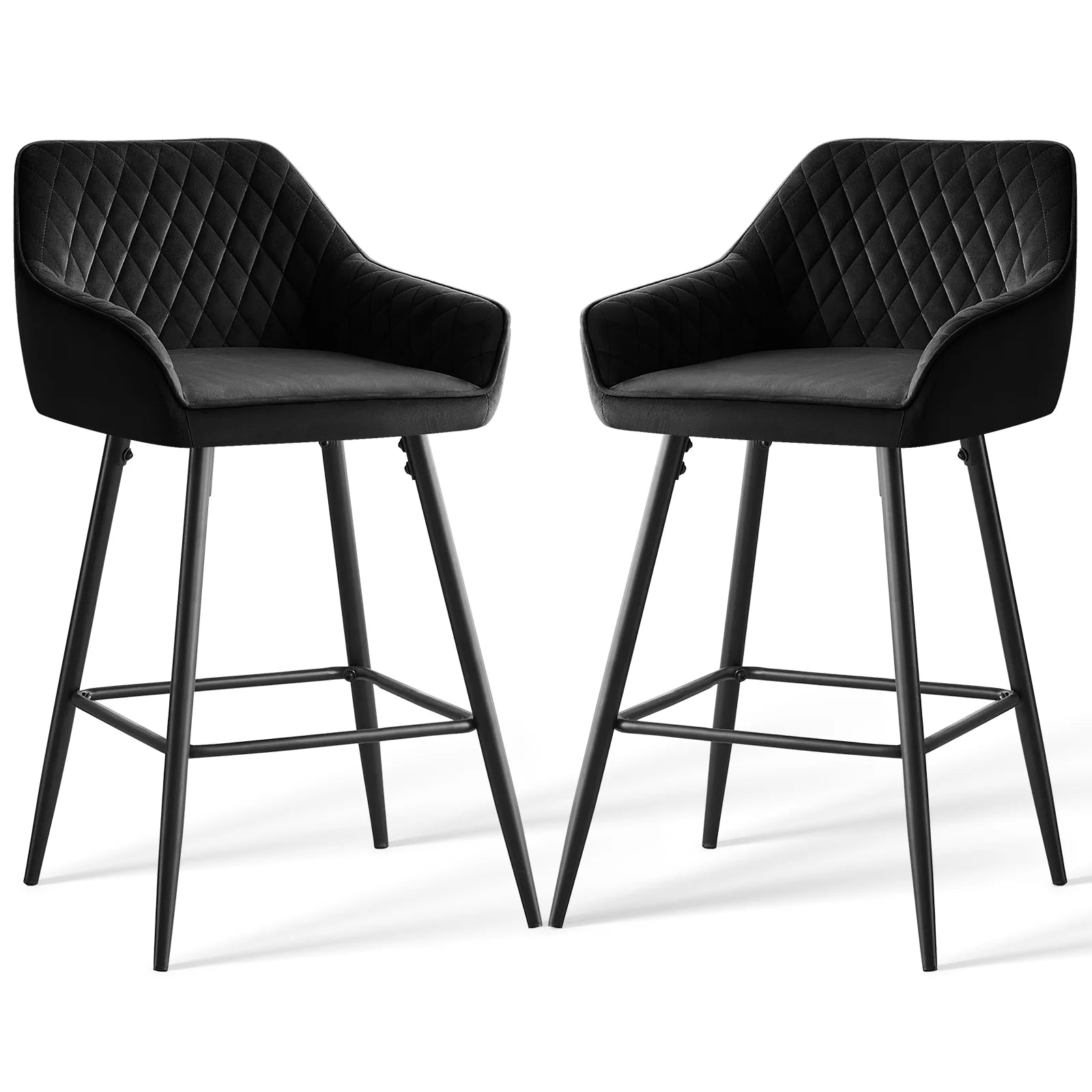 AINPECCA Bar stools Set of 2 Velvet/FauxSuede/Faux Leather Upholstered Seat with Backrest & Armrest Metal Legs Counter Breakfast