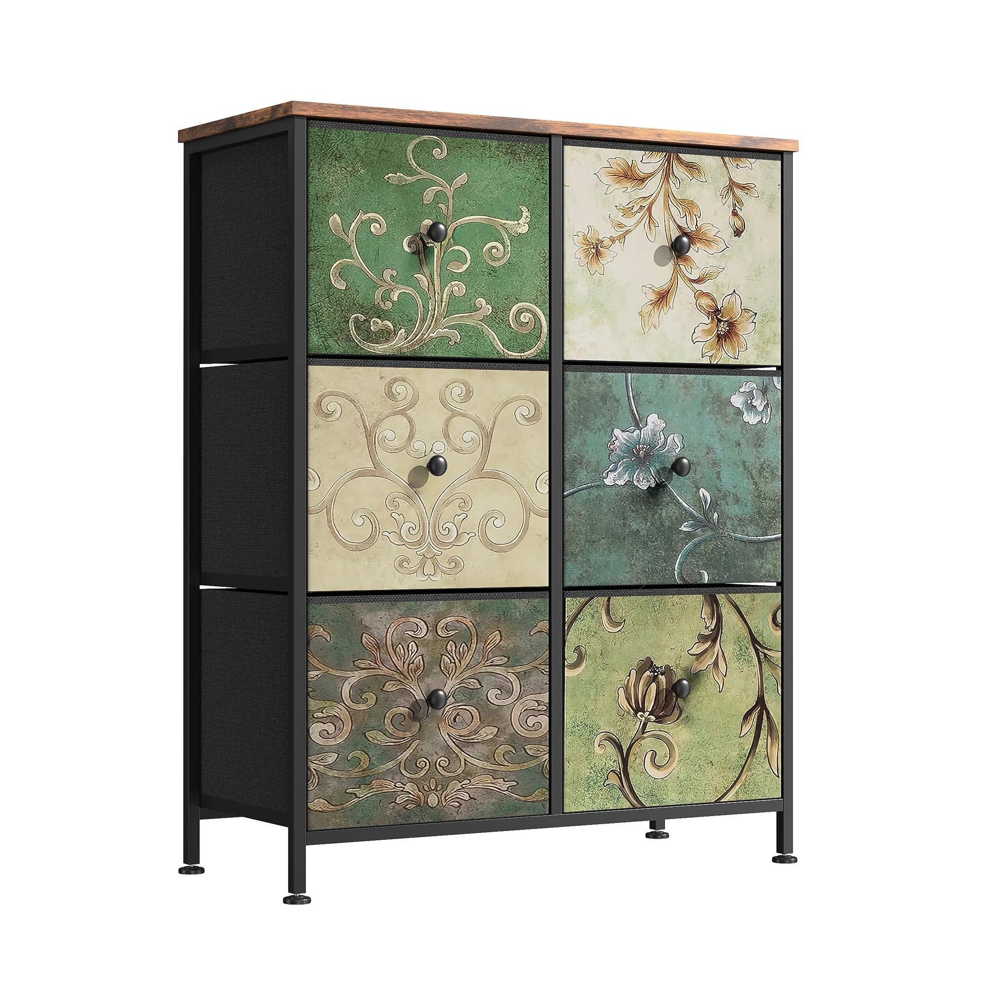 Rosahqnda Vintage Cabinet with fabric Drawers TV Stand Chest of Drawers for Living Room Dining Room Bedroom Iron Frame