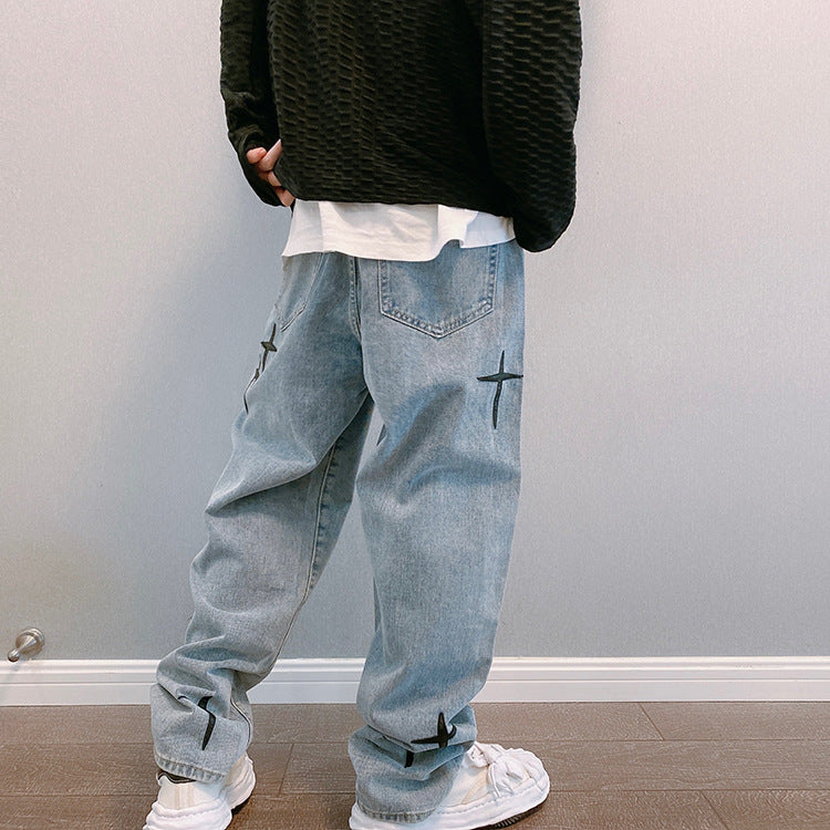 Wide Leg Cargo Pants 2022 Streetwear Baggy men Jeans Spring Autumn Men Korean Fashion Loose Straight Male Brand Clothing Black