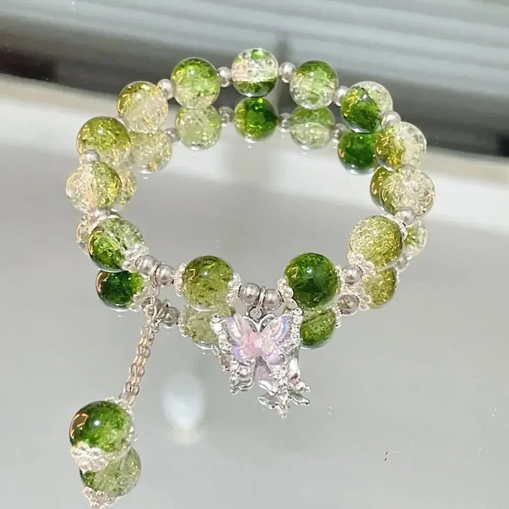 Butterfly Star Moon Flower Pendant Glazed Bracelet Jewelry Gift Beauty Accessory Bead Chain with Colorful Beads Lucky Bracelet