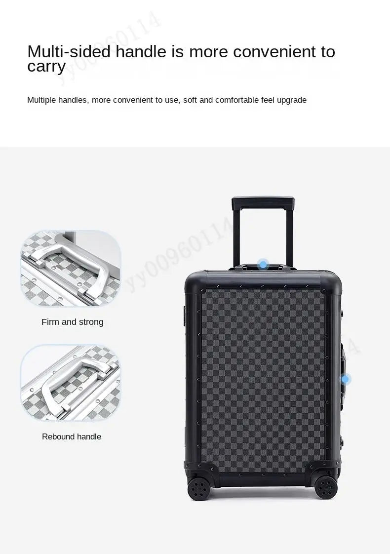 Premium Aluminum Alloy Frame Leather Luggage Unisex 26-Inch Carry-On Suitcase New Travel Case with Sturdy Construction Luggage