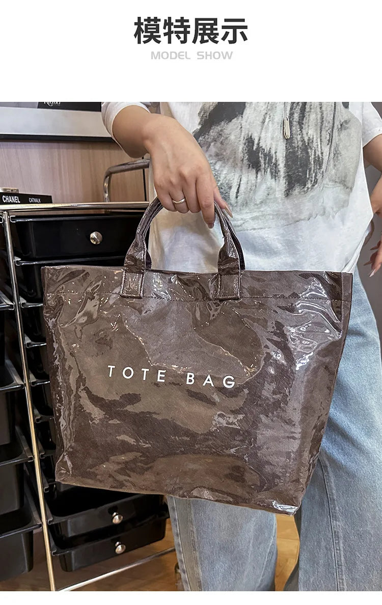 Retro tote bag waterproof DuPont paper shoulder bag fashionable commuting large capacity kraft paper handbag