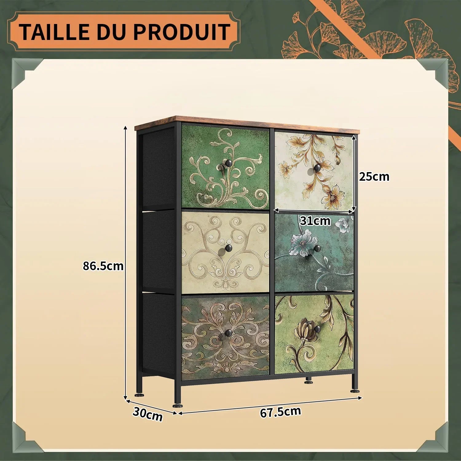 Rosahqnda Vintage Cabinet with fabric Drawers TV Stand Chest of Drawers for Living Room Dining Room Bedroom Iron Frame