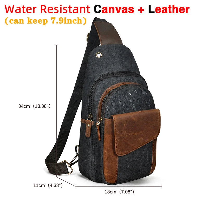 Men Quality Cow Leather Casual Fashion Triangle Crossbody Chest Sling Bag Design Travel One Shoulder Bag Daypack Male 8013