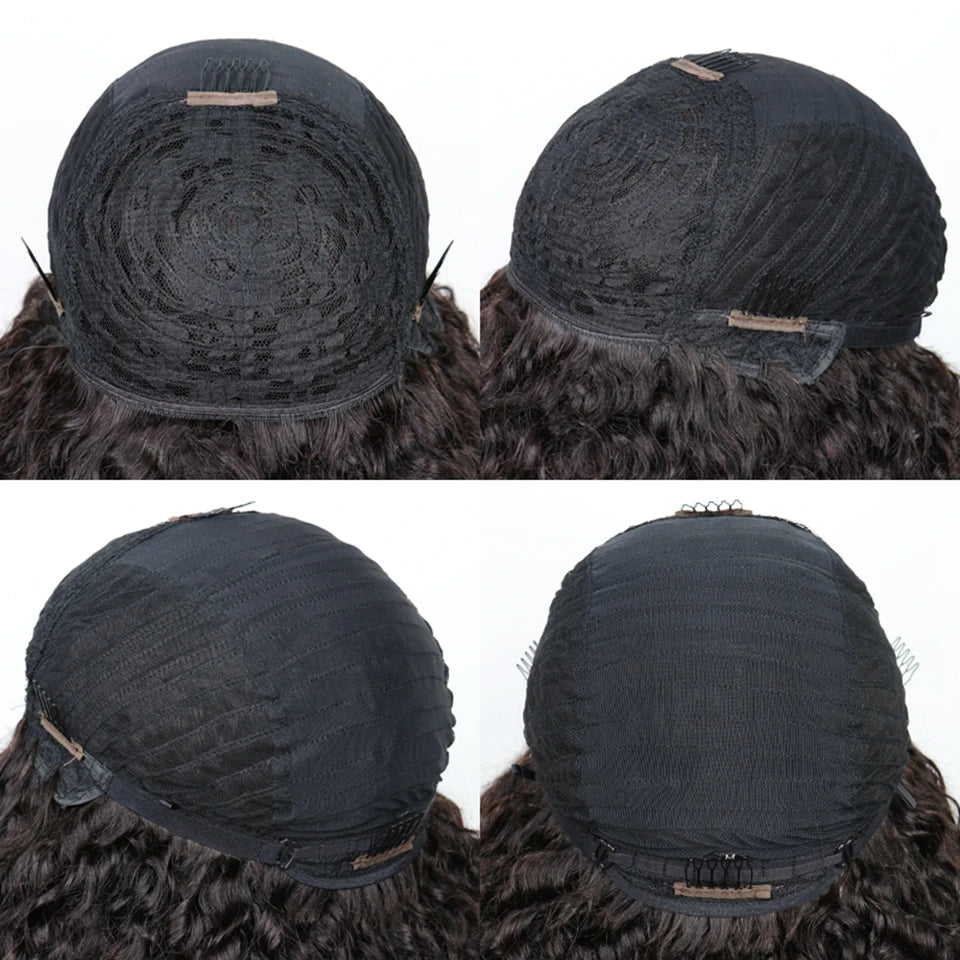 Mongolian Afro Kinky Curly Hunan Hair Wigs With Bangs Full Machine Made Wig 250 Density Remy Brazilian Short Curly Bangs Wig