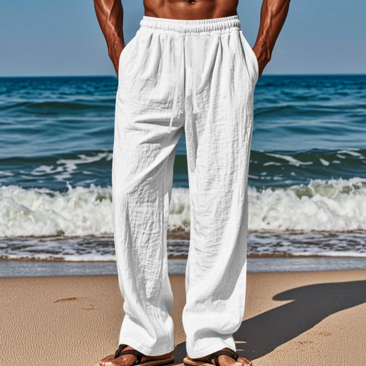 Men's New Cotton Hemp Casual Pants, Spring And Summer Solid Color Comfortable Loose Straight Pants Breathable outdoor Beach Pant