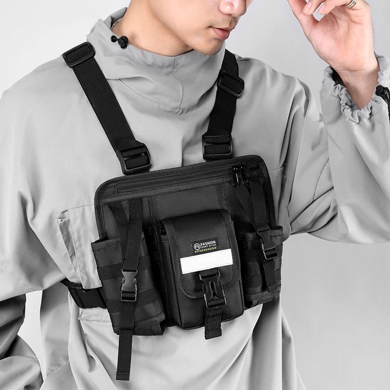 Reflective Design Chest Rig Bag Wear-resistant Tactical Vest Bag Multiple Pockets Students Chest Bag Hip-hop Streetwear Backpack