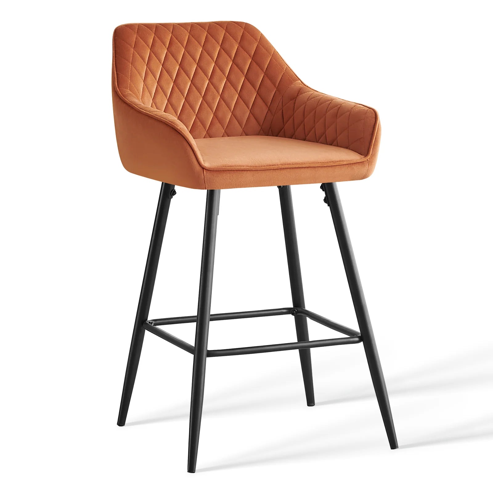 AINPECCA Bar stools Set of 2 Velvet/FauxSuede/Faux Leather Upholstered Seat with Backrest & Armrest Metal Legs Counter Breakfast