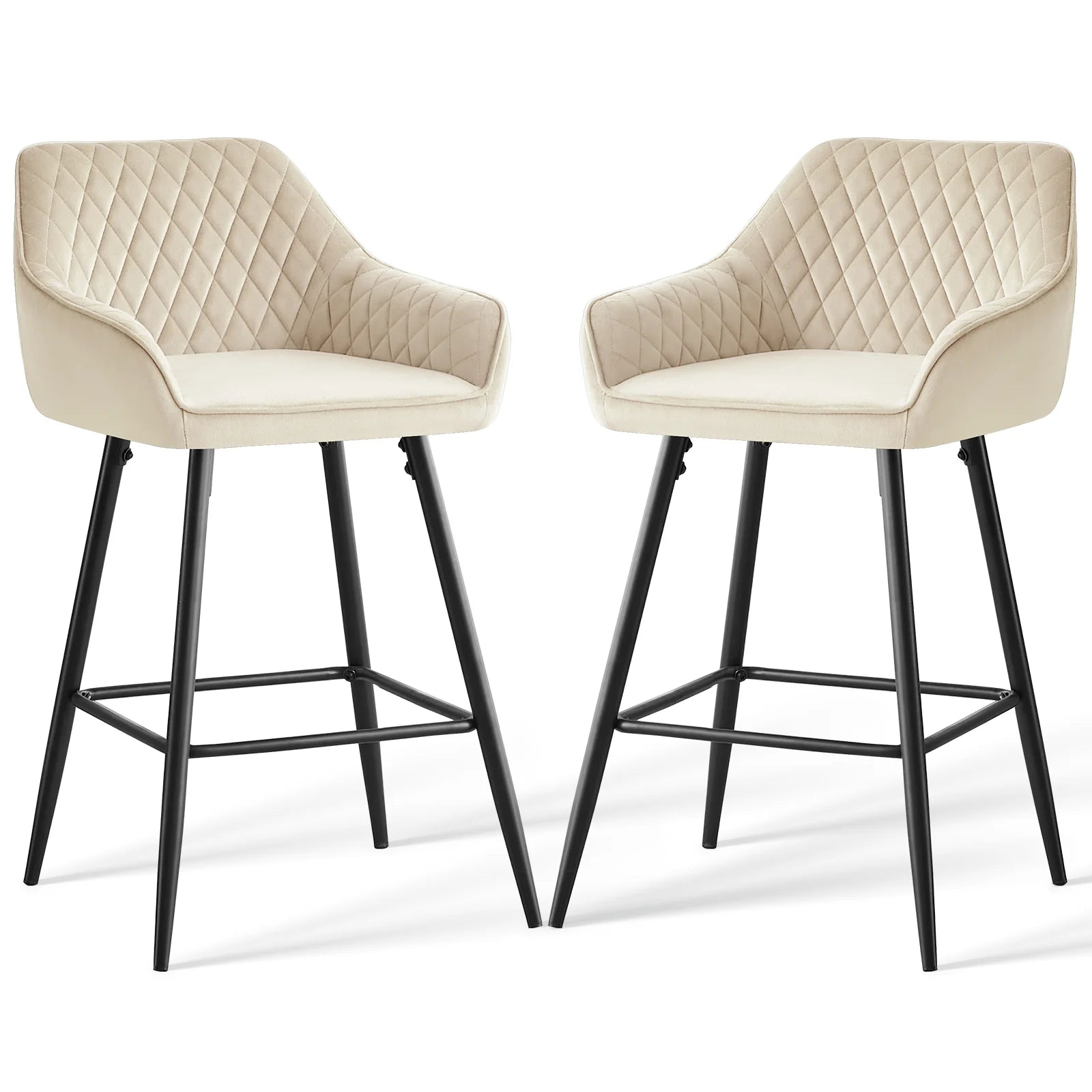 AINPECCA Bar stools Set of 2 Velvet/FauxSuede/Faux Leather Upholstered Seat with Backrest & Armrest Metal Legs Counter Breakfast