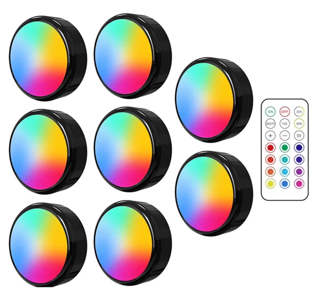 LED Puck Lights Dimmable RGBW 13 Colors Kitchen Hallway Closet Cabinet Lights Touch Sensor Decor Night Lamp Remote Control