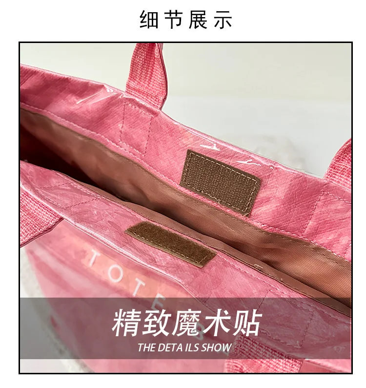 Retro tote bag waterproof DuPont paper shoulder bag fashionable commuting large capacity kraft paper handbag