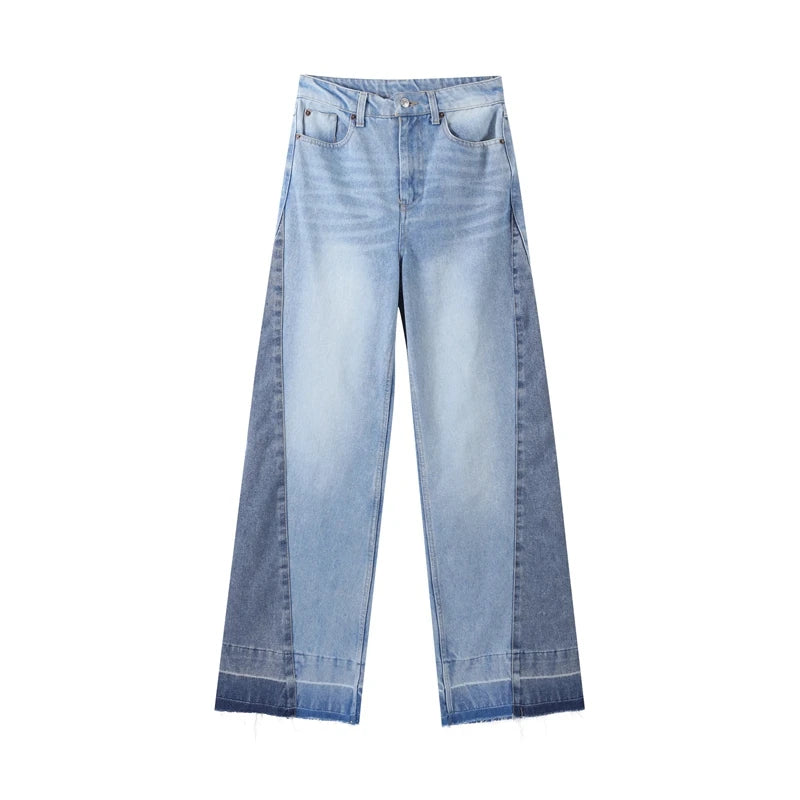 Chic Women's Side Patchwork Denim Jeans Pant High Waist Wide Leg Baggy Pants For Woman 2025 New Casual Daily Streetwear Trousers