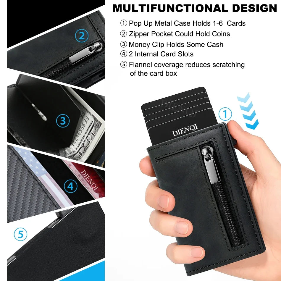 RFID Blocker Minimalistic Men Wallet Business Credit Card Holder Carbon Fiber Leather Wallets Small Male Purse Cardholder Case