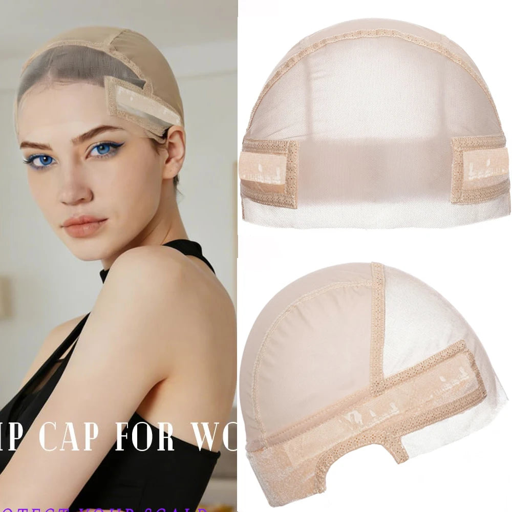 Wig Cap with Silicone Grip Band for Keeping Wigs in Place, More Full Cap-wide Transparent Lace for Lace Front Wigs