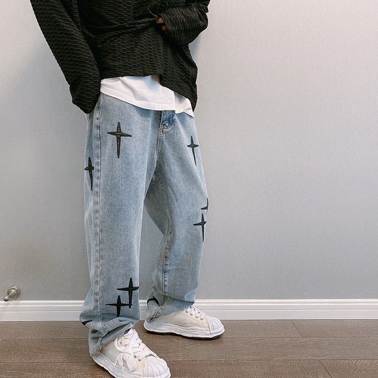 Wide Leg Cargo Pants 2022 Streetwear Baggy men Jeans Spring Autumn Men Korean Fashion Loose Straight Male Brand Clothing Black