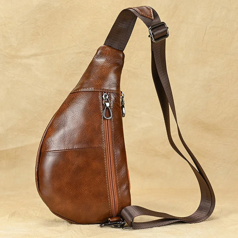 Mans 100% Genuine Leather Sling Bag Men Messenger Bags for Men Black Chest Bags for Phone Casual Sport Shoulder Bag