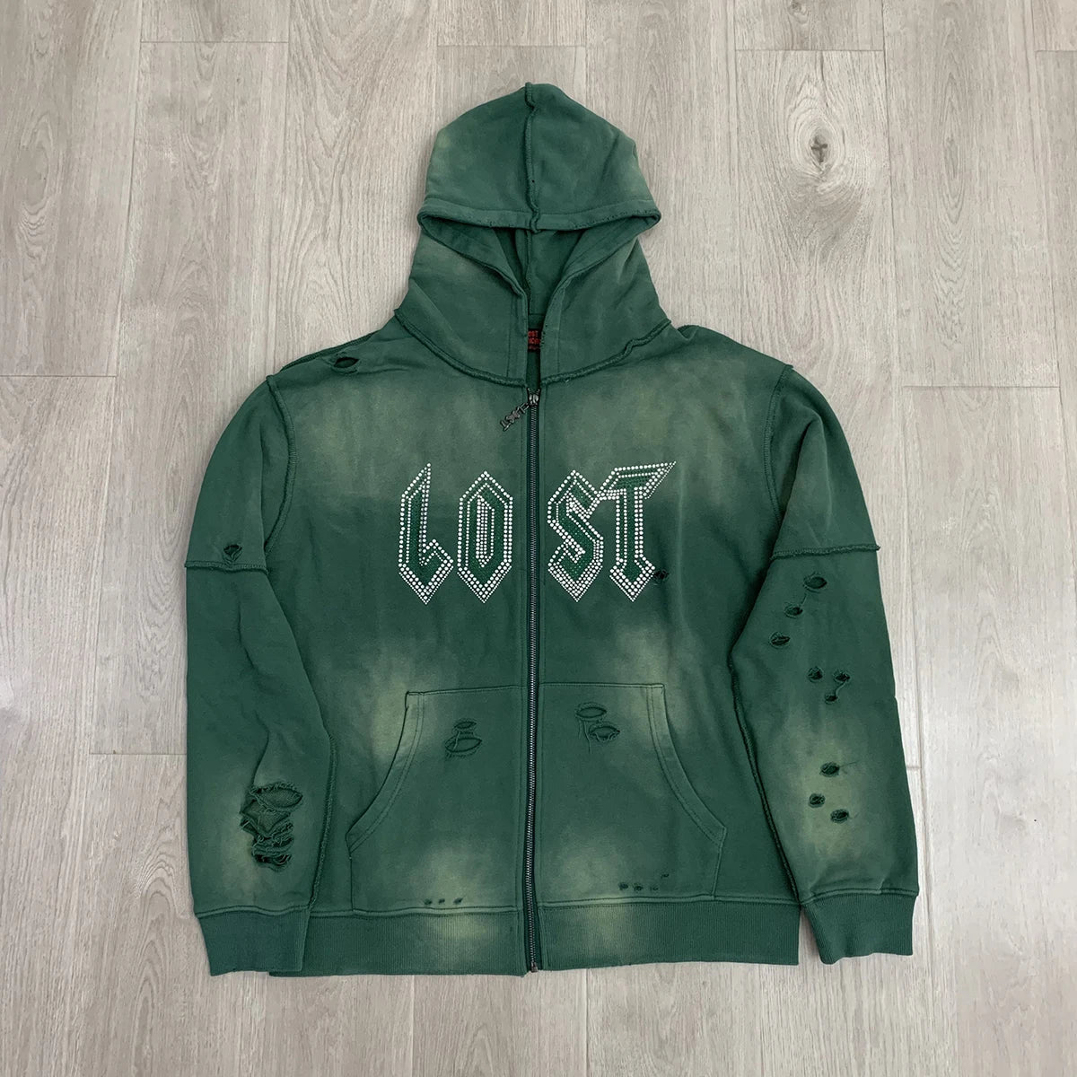 High Street Lose Rhineston Brilliant Shinning Zipper Hooded Hoodies for Men Cardigan Terry Loose Casual Sweatshirt Jacket