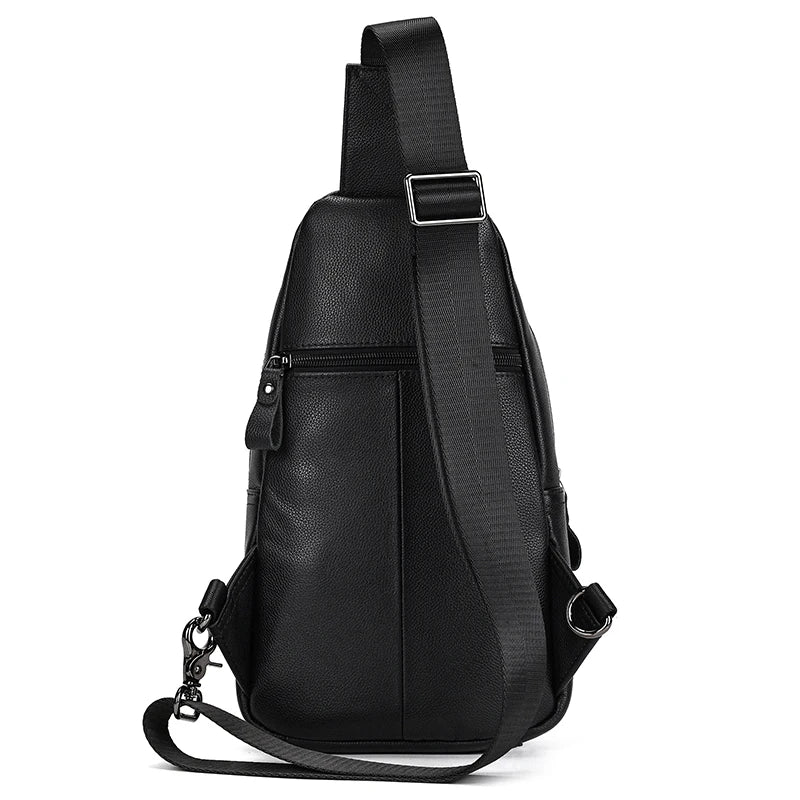 Mans 100% Genuine Leather Sling Bag Men Messenger Bags for Men Black Chest Bags for Phone Casual Sport Shoulder Bag