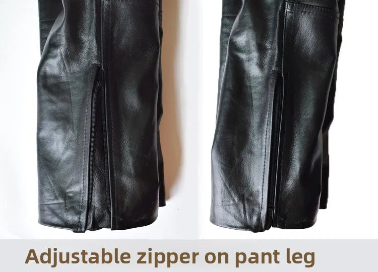 Leather Motorcycle Pants Men's Sheepskin Top Layer Loose Casual Trousers Autumn Winter High Waist Deep Crotch Business Scenarios