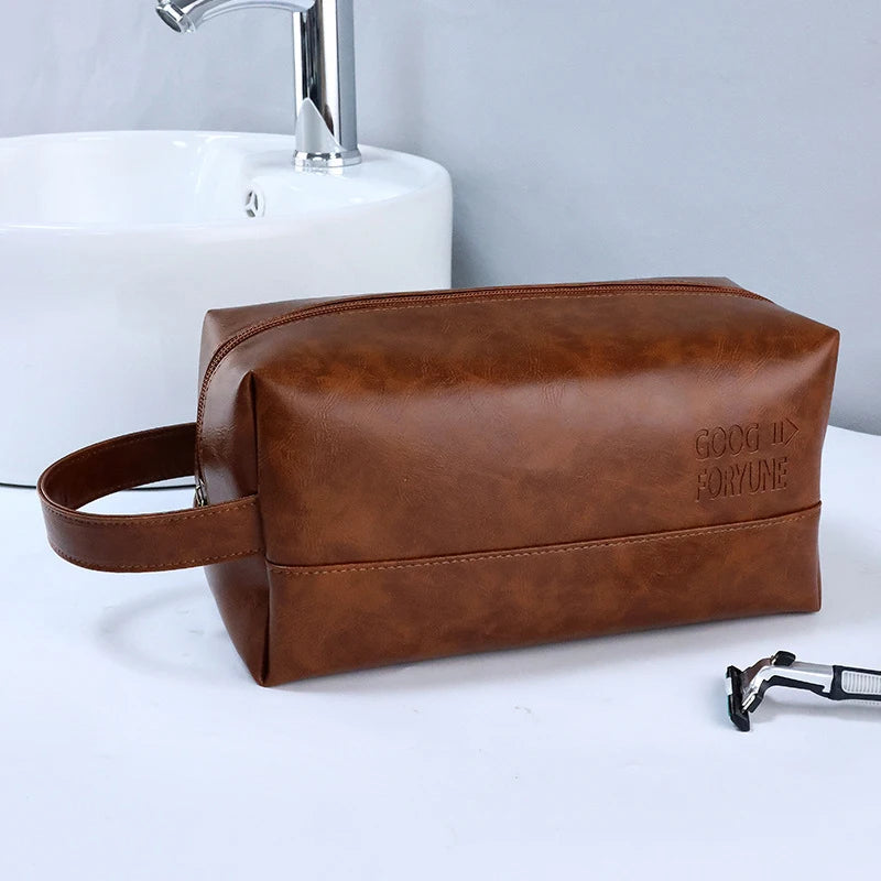 Zipper PU Leather Men Business Portable Storage Bag Toiletries Organizer Women Travel Cosmetic Bag Hanging Waterproof Wash Pouch