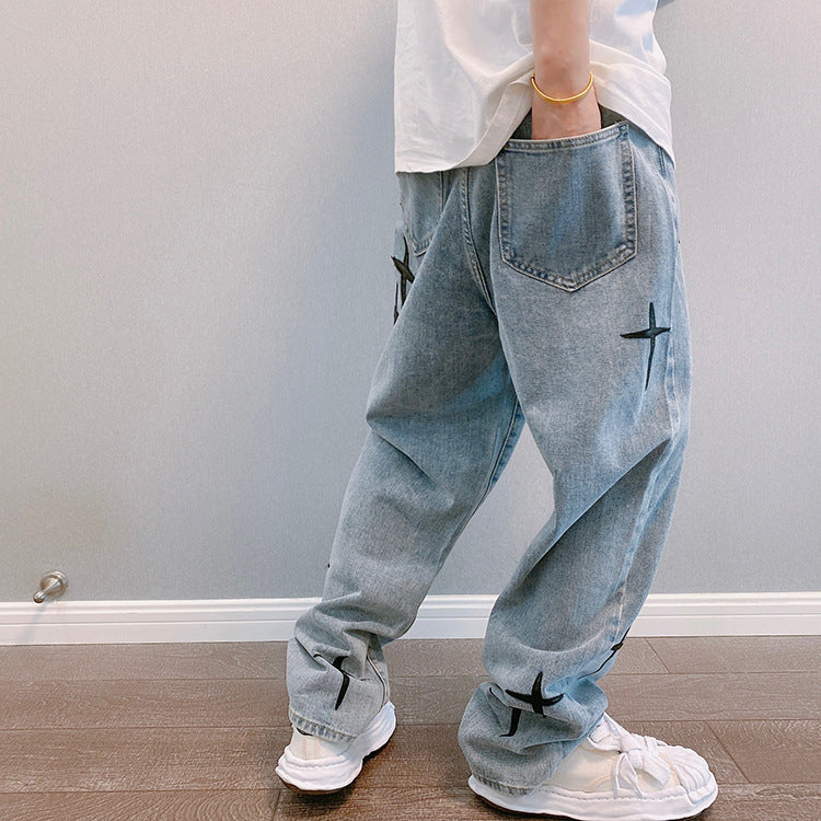 Wide Leg Cargo Pants 2022 Streetwear Baggy men Jeans Spring Autumn Men Korean Fashion Loose Straight Male Brand Clothing Black