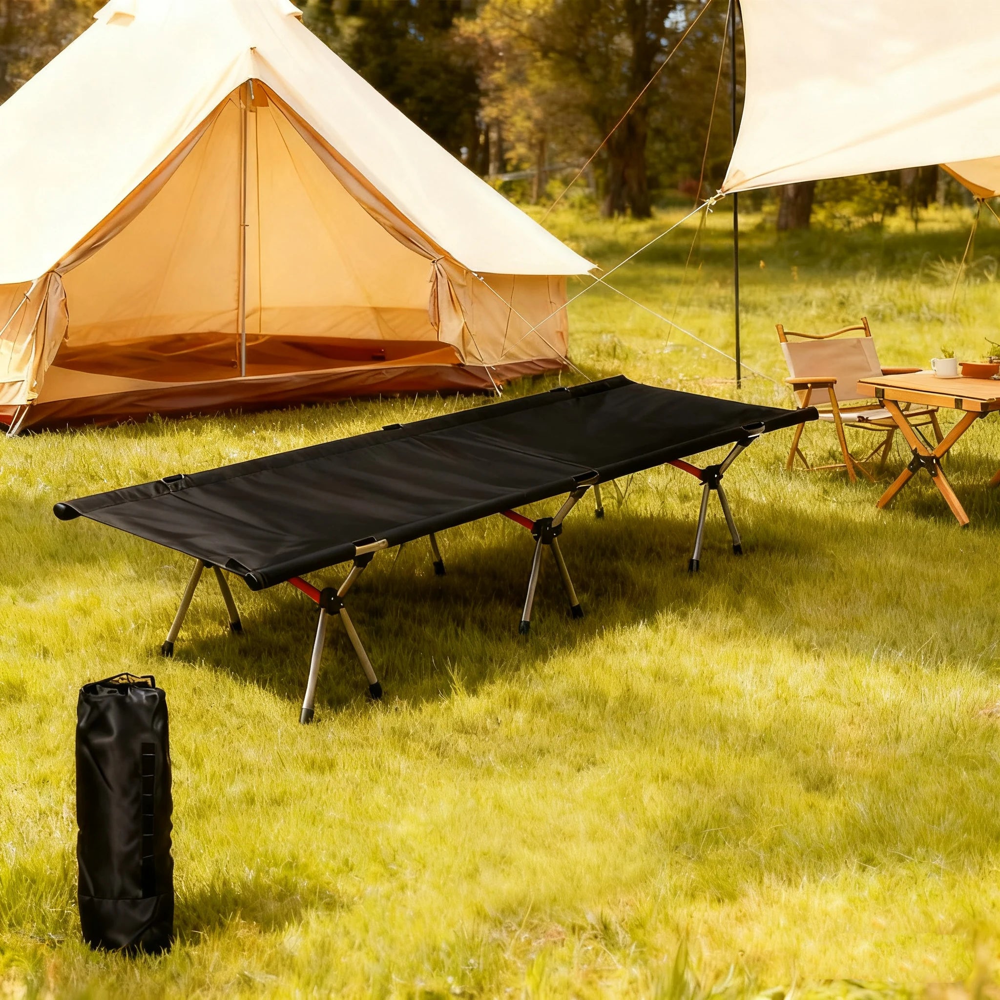 Outdoor Folding Camping Bed Single Person Cot Portable Foldable Sleeping Pad Hiking Backpacking Picnic Camping Cot Bed Mat 야전침대