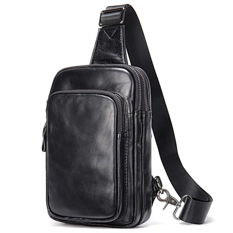 Mans 100% Genuine Leather Sling Bag Men Messenger Bags for Men Black Chest Bags for Phone Casual Sport Shoulder Bag