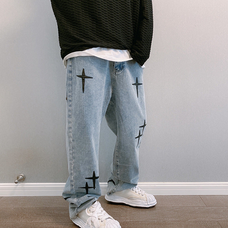 Wide Leg Cargo Pants 2022 Streetwear Baggy men Jeans Spring Autumn Men Korean Fashion Loose Straight Male Brand Clothing Black