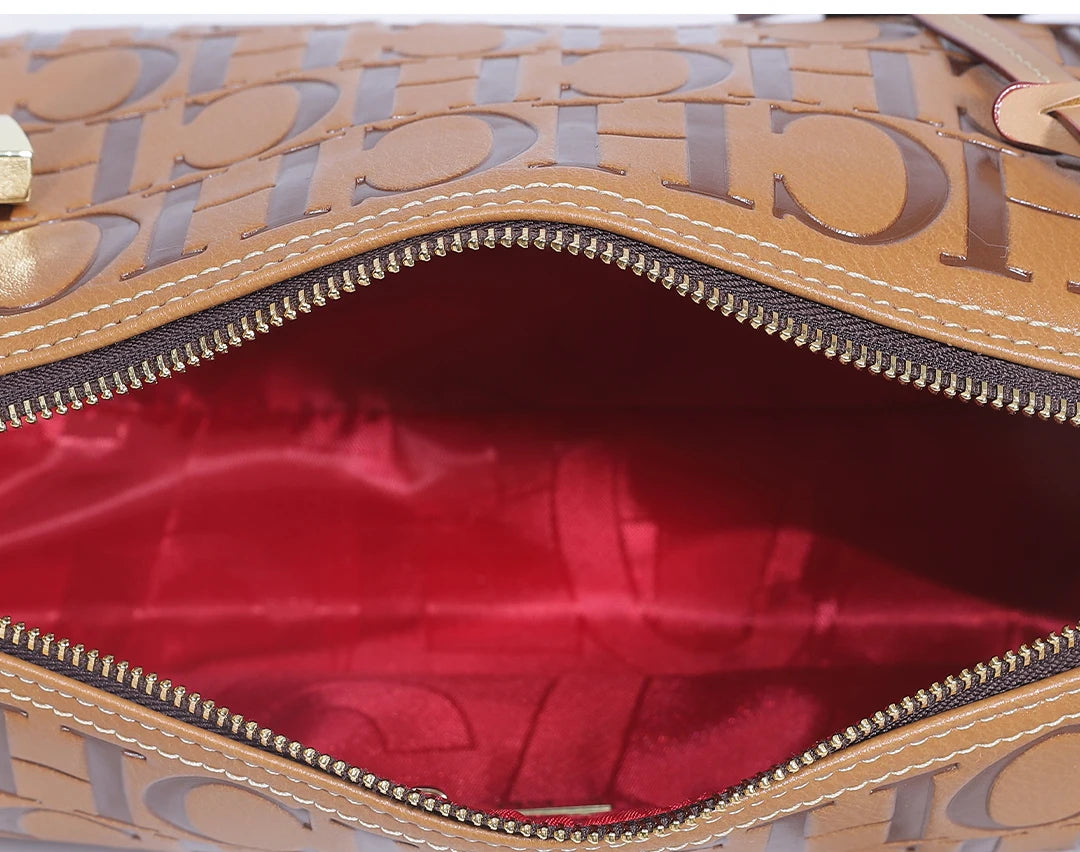 2025Vintage Style CH Brand Fashion Embossed Letter Cylindrical Handbag Large Capacity Commuter Shoulder Bag