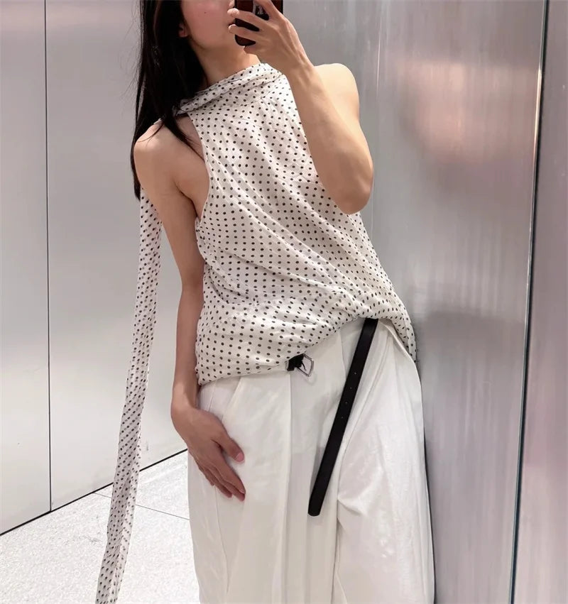 Women's Dresses New Spring 2025 Polka dot dress Sexy shoulders Irregular personality expanded maxi skirt Flowing  5289042