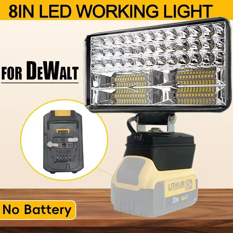 Portable LED Light Spotlights, Cordless, Outdoor Work, Fishing, Handheld Emergency Tool, Dewalt 18V Battery, 3 ", 4", 5 ", 8"