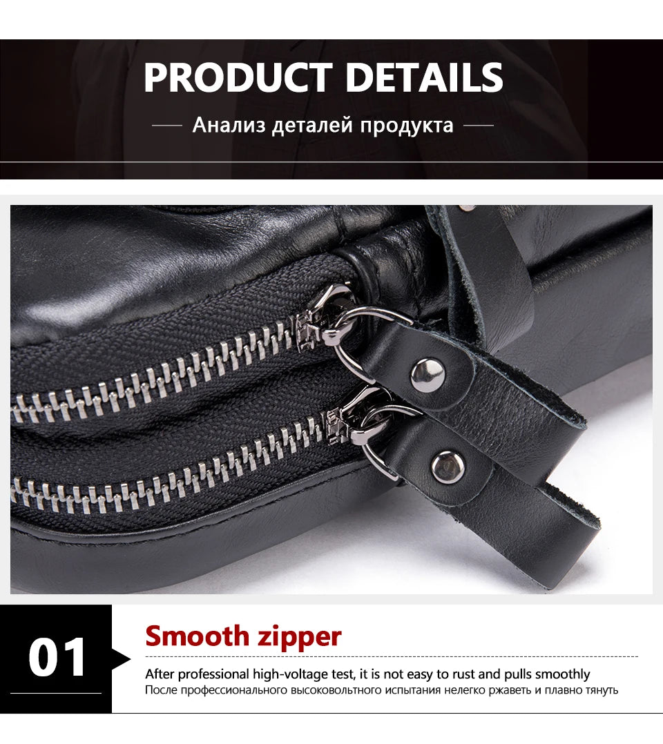 Mans 100% Genuine Leather Sling Bag Men Messenger Bags for Men Black Chest Bags for Phone Casual Sport Shoulder Bag