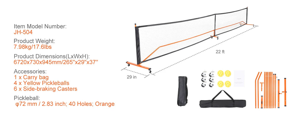 SucceBuy Portable Pickleball Net System 22FT Full Court Official Regulation Size Pickle Ball Nets Outdoor with Court Line