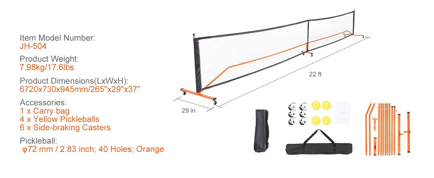 SucceBuy Portable Pickleball Net System 22FT Full Court Official Regulation Size Pickle Ball Nets Outdoor with Court Line