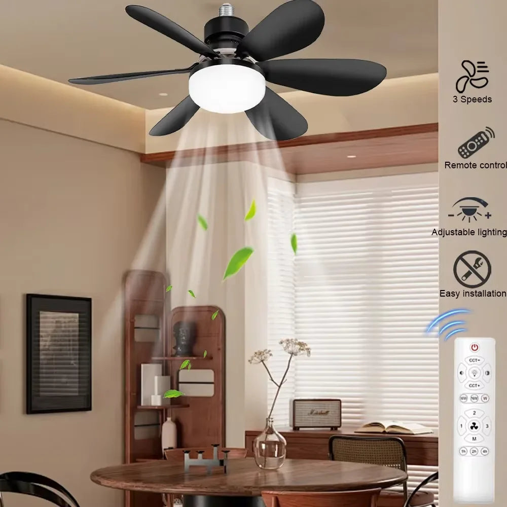 30/40W Ceiling Fan Lighting Color Temperature Modern Ceiling Mount Remote Control Dimmable Light Smart E27 Led Ceiling Fan Light