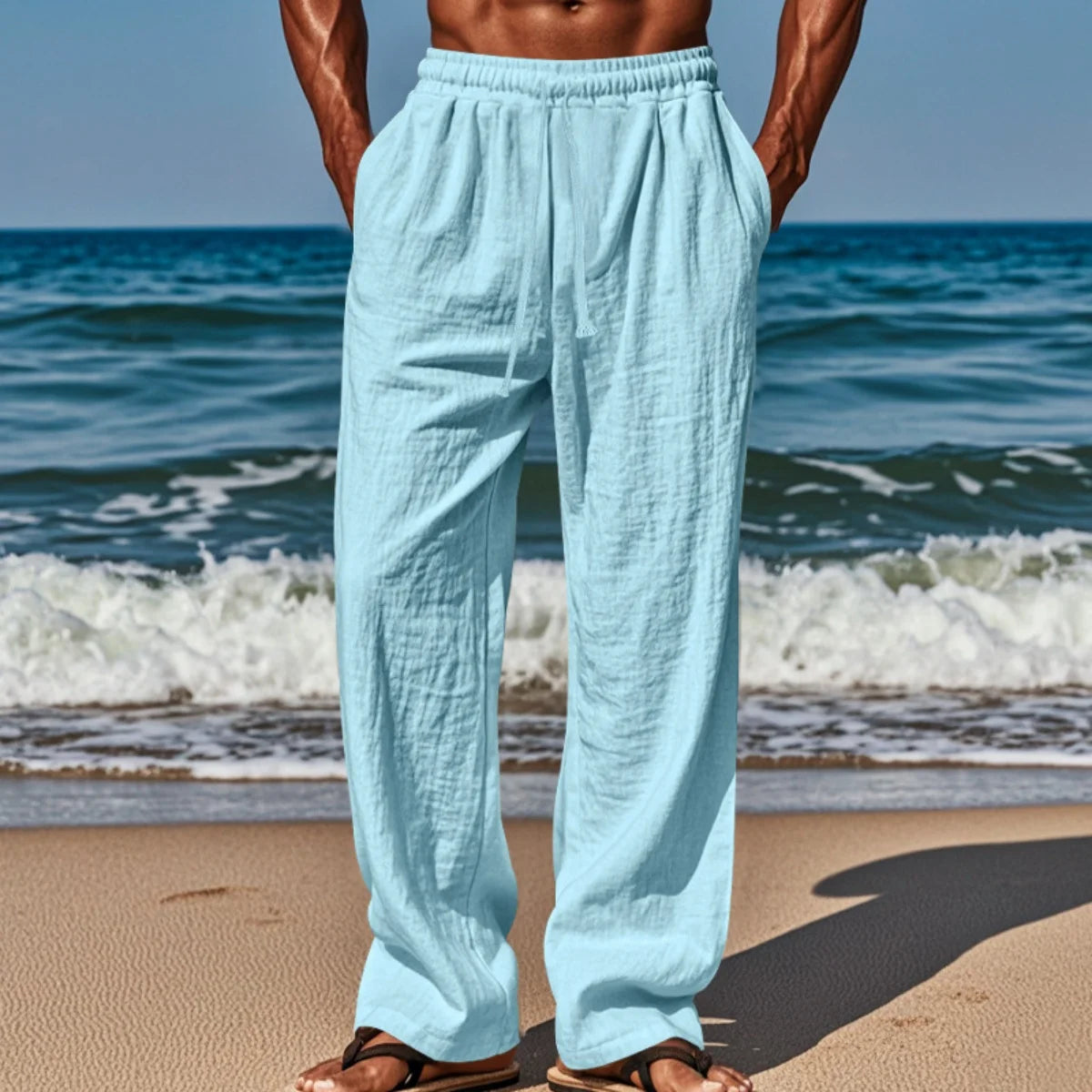Men's New Cotton Hemp Casual Pants, Spring And Summer Solid Color Comfortable Loose Straight Pants Breathable outdoor Beach Pant