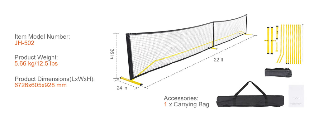 SucceBuy Portable Pickleball Net System 22FT Full Court Official Regulation Size Pickle Ball Nets Outdoor with Court Line