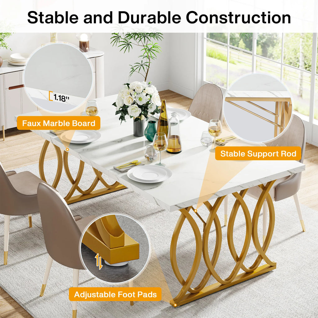 Tribesigns Modern Dining Table for 4-6 People, 160cm Large Rectangular Kitchen Table with Faux Marble Tabletop, Dinner Table