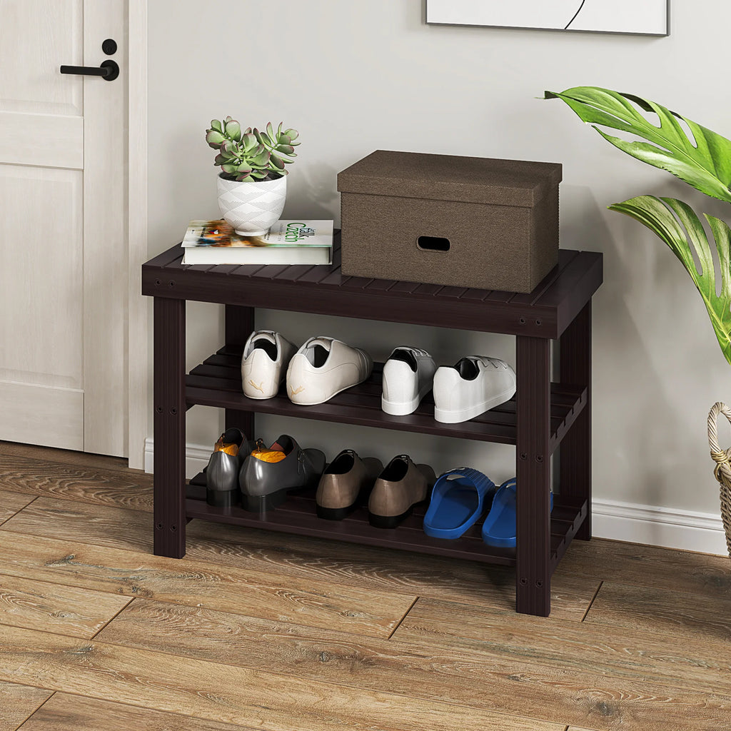 JHK 3-Tier Bamboo Entryway Benches Living Room Shoe Rack Bench Holds Up to 286 lb Storage Organizer for Bedroom Balcony