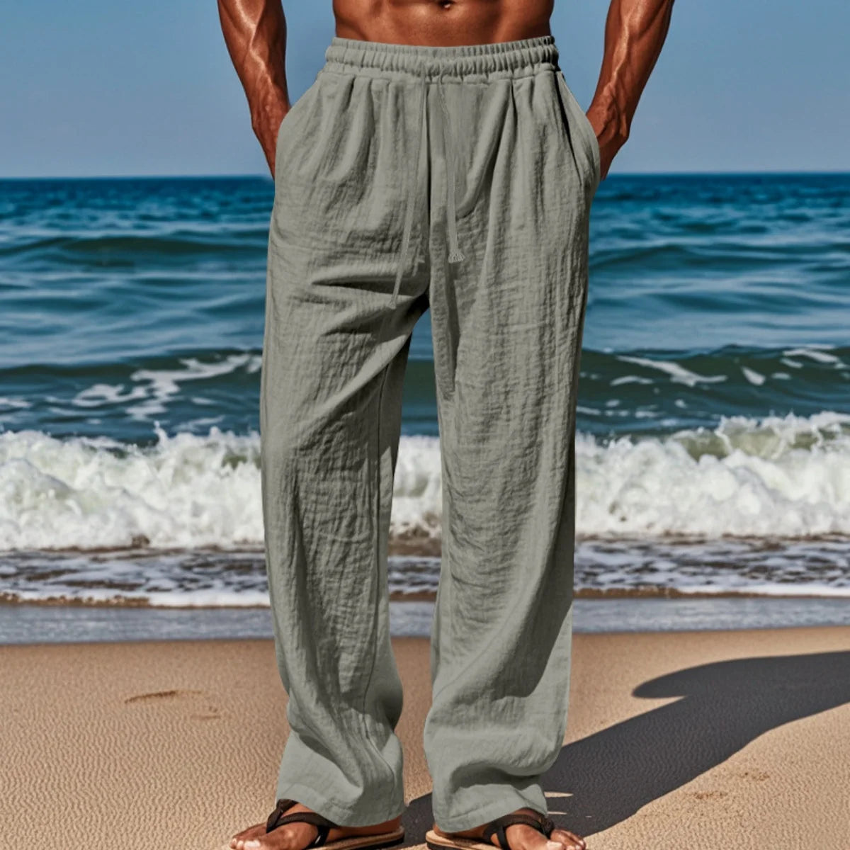 Men's New Cotton Hemp Casual Pants, Spring And Summer Solid Color Comfortable Loose Straight Pants Breathable outdoor Beach Pant