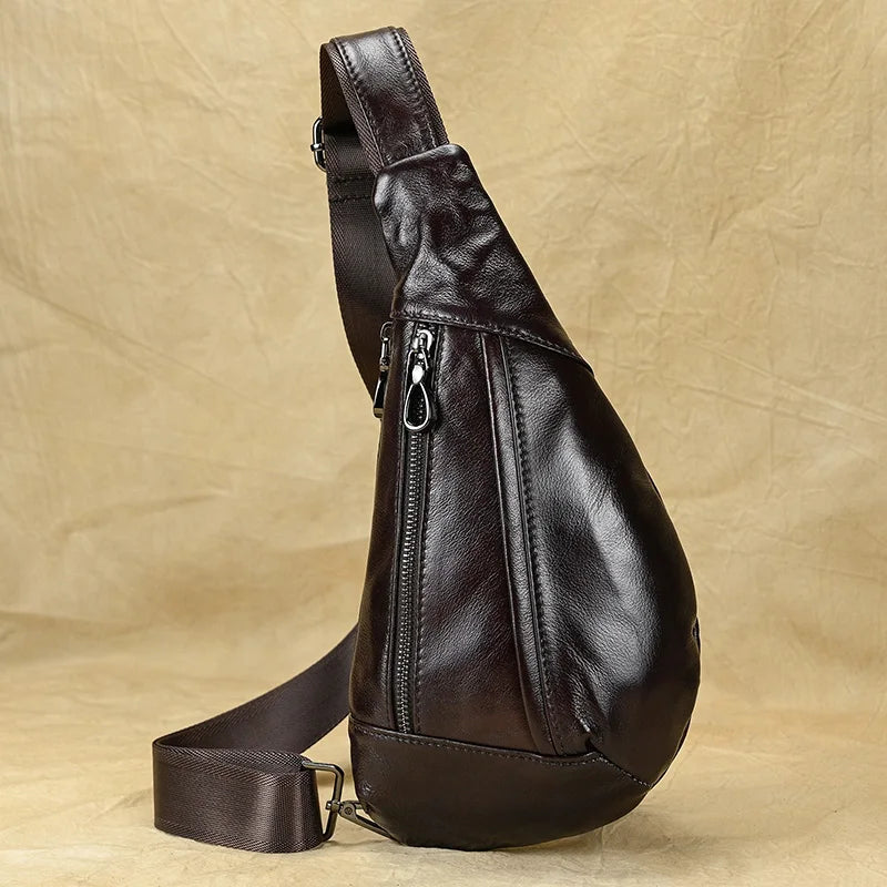 Mans 100% Genuine Leather Sling Bag Men Messenger Bags for Men Black Chest Bags for Phone Casual Sport Shoulder Bag