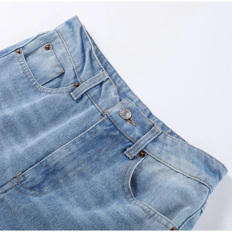 Chic Women's Side Patchwork Denim Jeans Pant High Waist Wide Leg Baggy Pants For Woman 2025 New Casual Daily Streetwear Trousers
